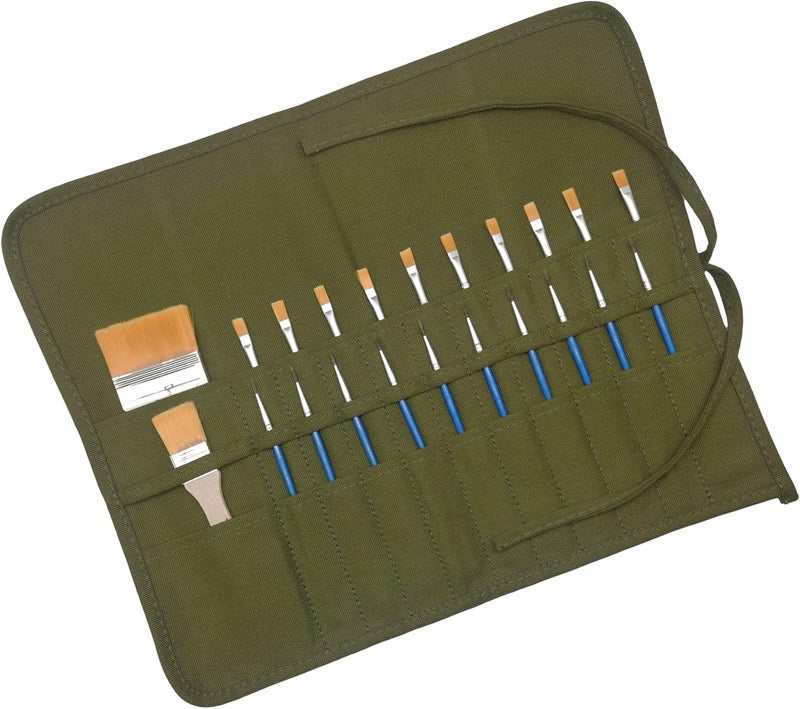 Funny live Paint Brush Holder Art Supplies, Artist Brush Holder & Storage Organizer Roll-Up Case Bag, Protect Acrylic Oil Watercolor Paintbrushes (Green 22 Slot Pockets) - Image 2